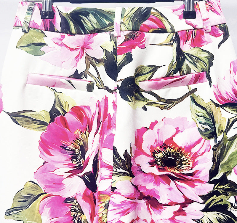 Floral Print One-Button Blazer and Straight Leg Pants Set for Friday Night Vibes Women-Vyana Collective
