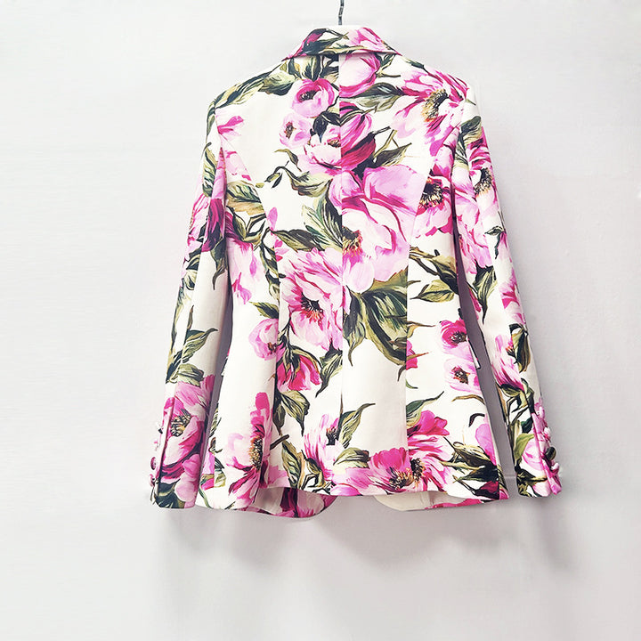 Floral Print One-Button Blazer and Straight Leg Pants Set for Friday Night Vibes Women-Vyana Collective