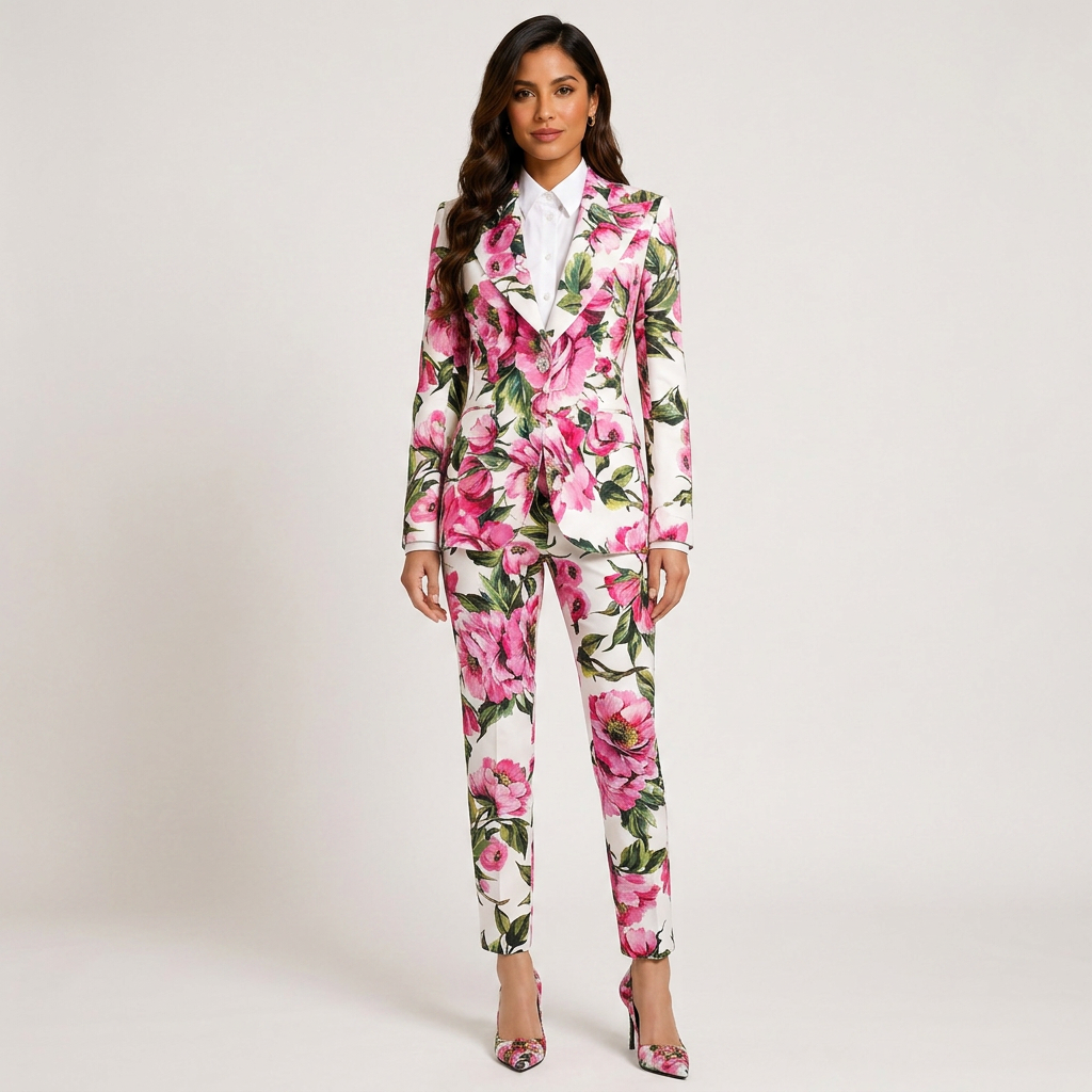Floral Print One-Button Blazer and Straight Leg Pants Set for Friday Night Vibes Women-Vyana Collective