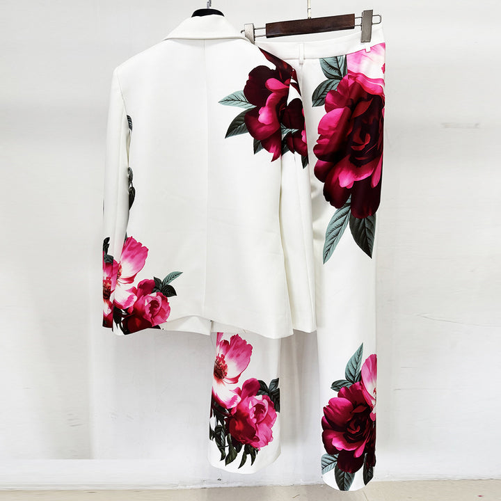 Floral Print Tailored Blazer and Flared Pants Suit Set for Friday Night Vibes and Statement Elegance Women-Vyana Collective