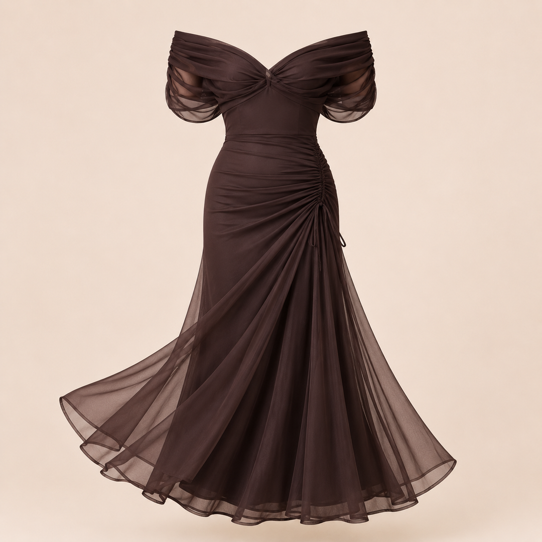 Flutter Sleeve Ruched Maxi Dress for Weddings and Elegant Evening Events Women-Vyana Collective
