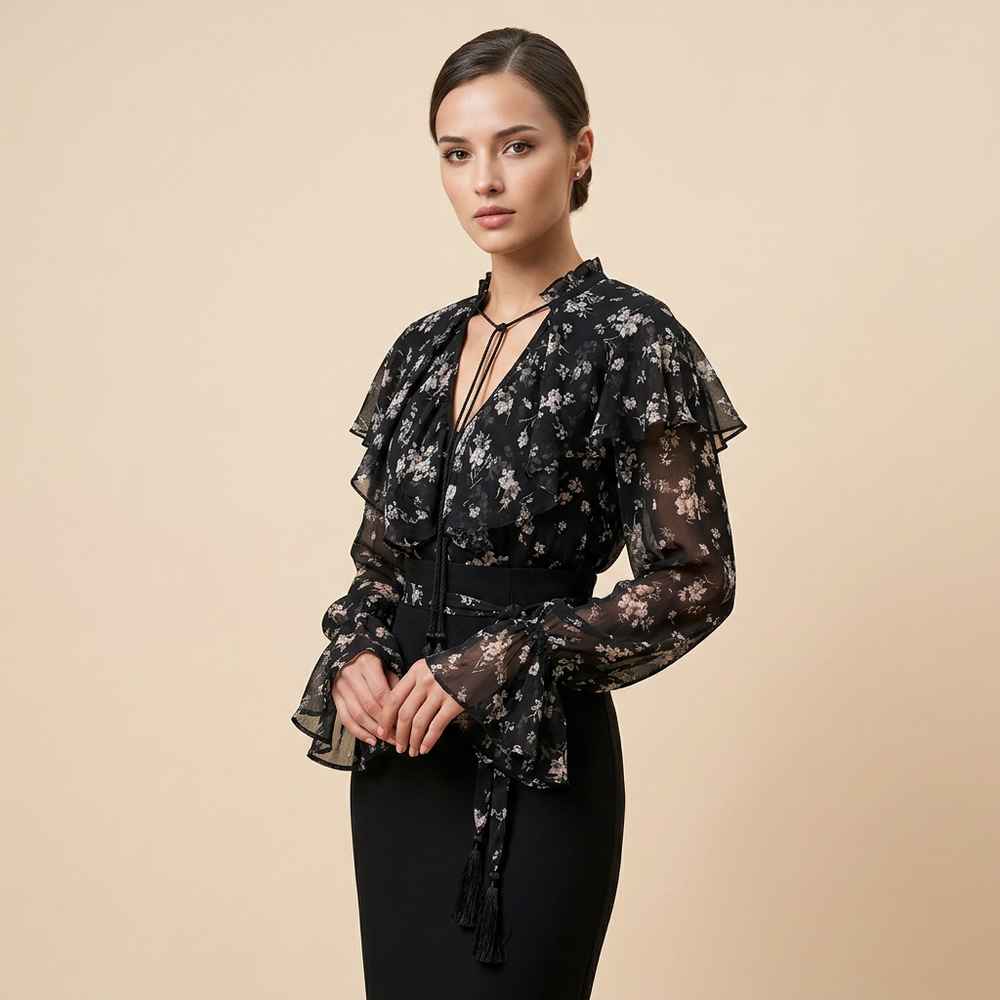 Friday Night Floral Chiffon Skirt Set for Women-Vyana Collective