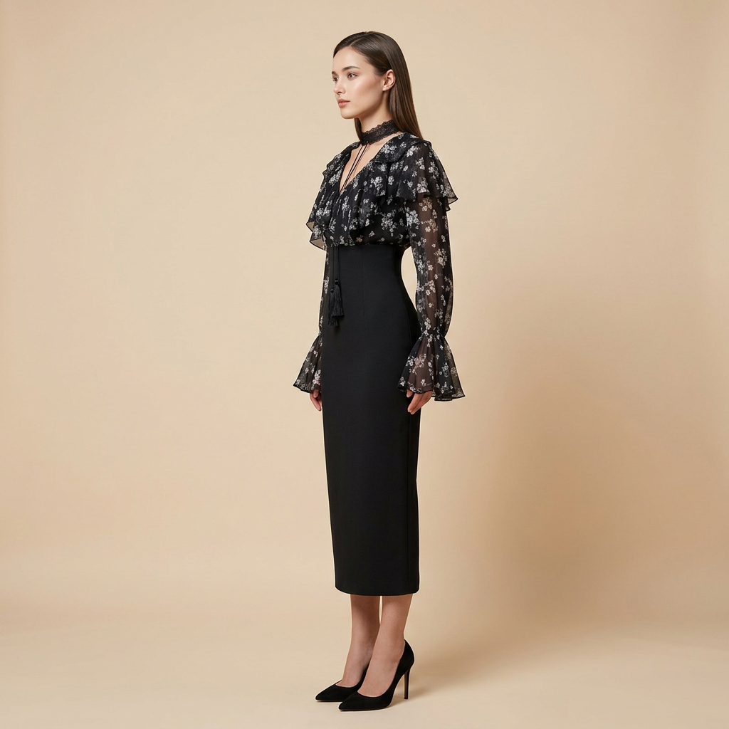 Friday Night Floral Chiffon Skirt Set for Women-Vyana Collective