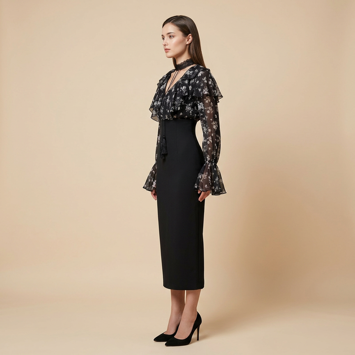Friday Night Floral Chiffon Skirt Set for Women-Vyana Collective