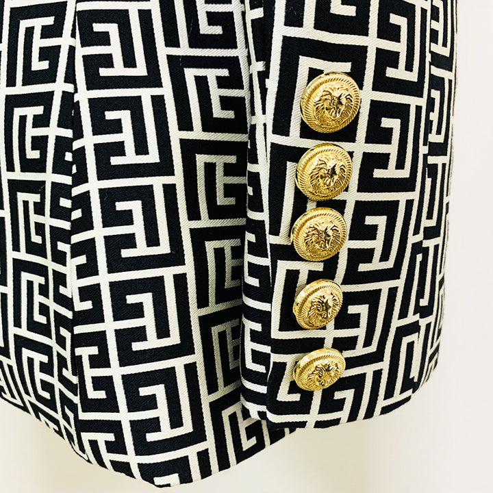Geometric Jacquard One-Button Blazer and Wide Leg Pants Set for Meetings Ready and Executive Elegance Women-Vyana Collective