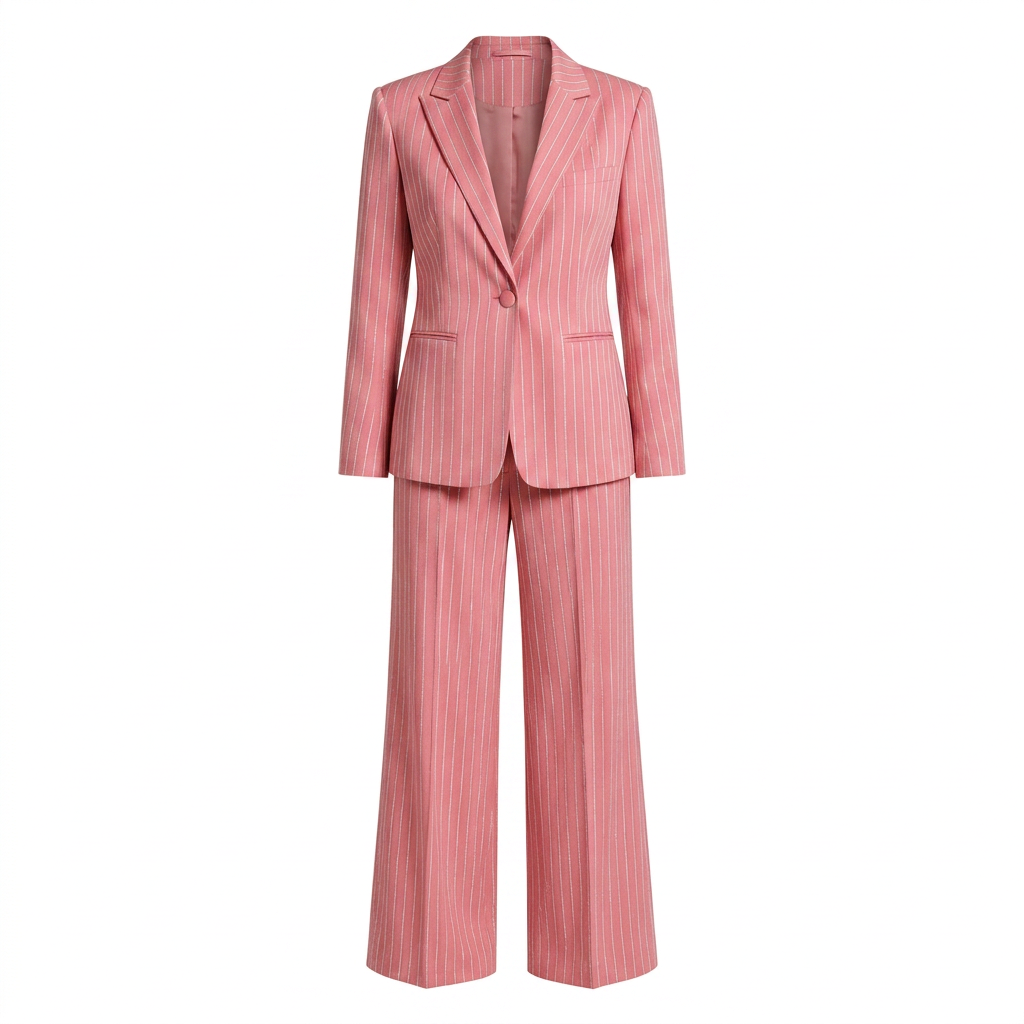 Glitter Pinstripe Blazer and Straight Leg Pants Set for Meetings Ready Women-Vyana Collective