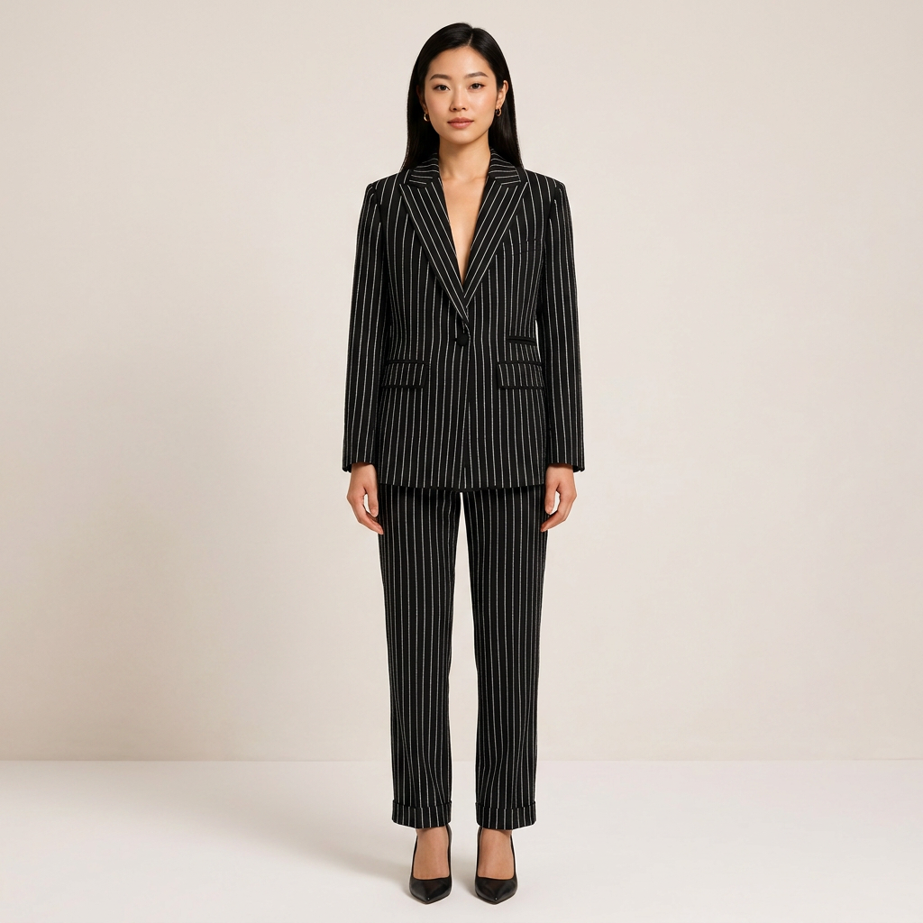 Glitter Pinstripe Blazer and Straight Leg Pants Set for Meetings Ready Women-Vyana Collective