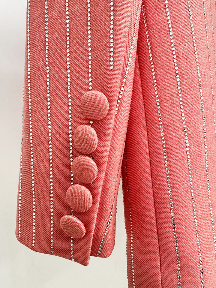 Glitter Pinstripe Blazer and Straight Leg Pants Set for Meetings Ready Women-Vyana Collective