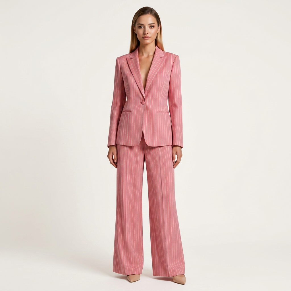 Glitter Pinstripe Blazer and Straight Leg Pants Set for Meetings Ready Women-Vyana Collective