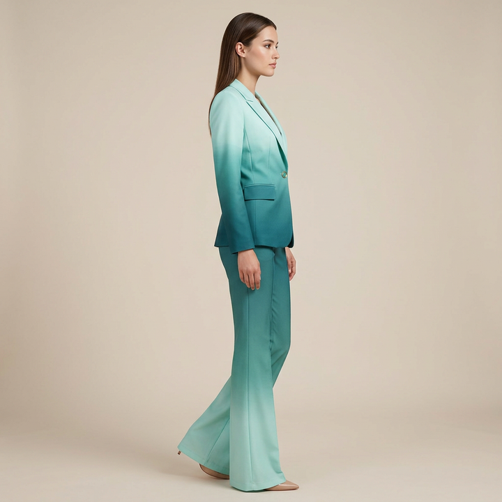Gradient Blazer and Flared Pants Suit Set for Meetings Ready and Modern Executive Style Women-Vyana Collective
