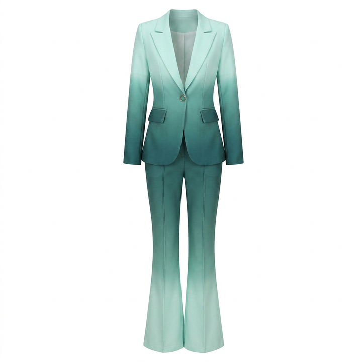 Gradient Blazer and Flared Pants Suit Set for Meetings Ready and Modern Executive Style Women-Vyana Collective