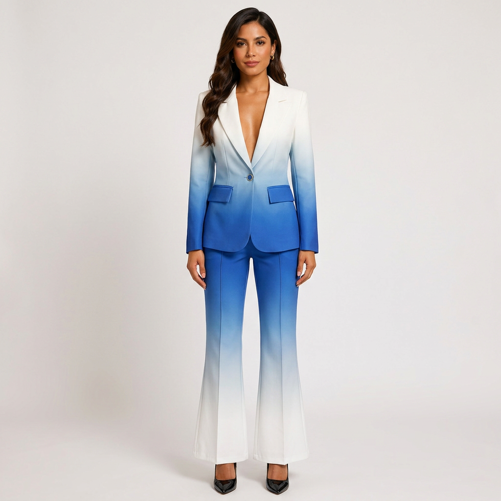 Gradient Blazer and Flared Pants Suit Set for Meetings Ready and Modern Executive Style Women-Vyana Collective