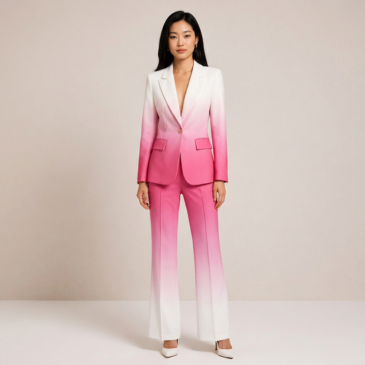 Gradient Blazer and Flared Pants Suit Set for Meetings Ready and Modern Executive Style Women-Vyana Collective