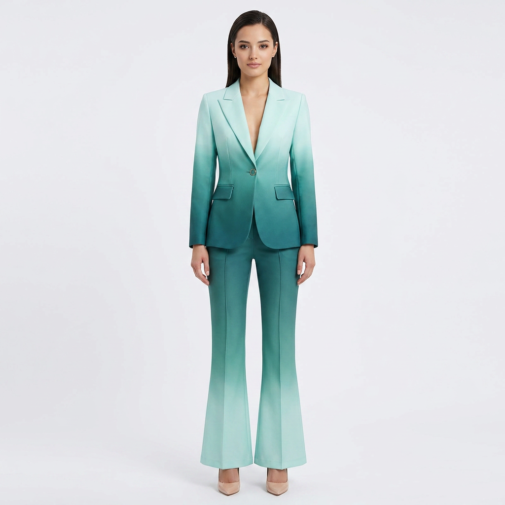 Gradient Blazer and Flared Pants Suit Set for Meetings Ready and Modern Executive Style Women-Vyana Collective