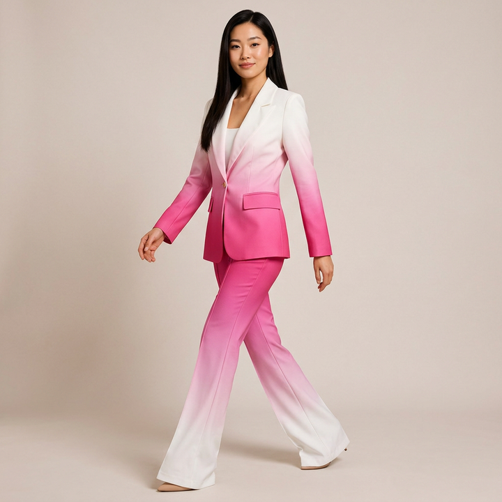 Gradient Blazer and Flared Pants Suit Set for Meetings Ready and Modern Executive Style Women-Vyana Collective