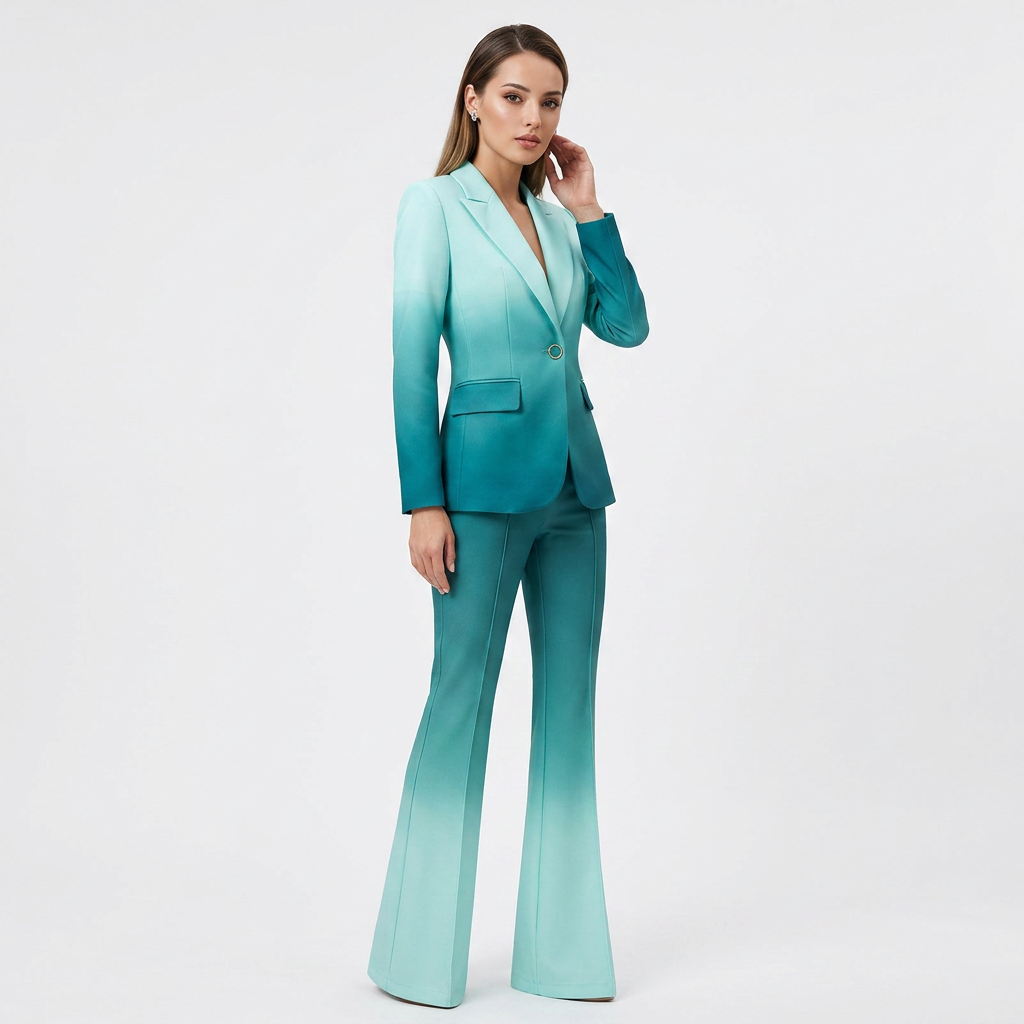 Gradient Blazer and Flared Pants Suit Set for Meetings Ready and Modern Executive Style Women-Vyana Collective