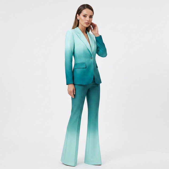 Gradient Blazer and Flared Pants Suit Set for Meetings Ready and Modern Executive Style Women-Vyana Collective