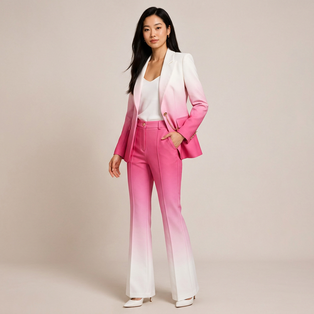 Gradient Blazer and Flared Pants Suit Set for Meetings Ready and Modern Executive Style Women-Vyana Collective