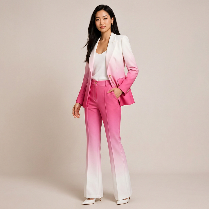 Gradient Blazer and Flared Pants Suit Set for Meetings Ready and Modern Executive Style Women-Vyana Collective