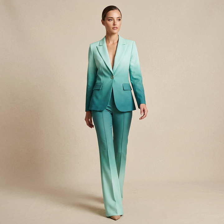 Gradient Blazer and Flared Pants Suit Set for Meetings Ready and Modern Executive Style Women-Vyana Collective