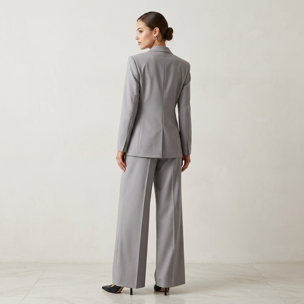 Gray Single Button Blazer and Wide Leg Pants Suit for Office-Vyana Collective