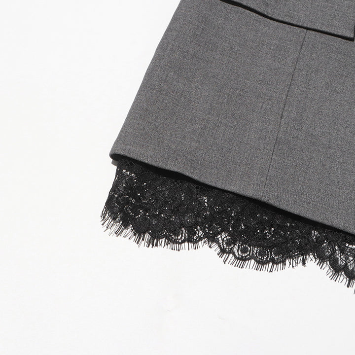Grey Lace Trim Tailored Blazer Dress for Evening Events and Elegant Style Women-Vyana Collective