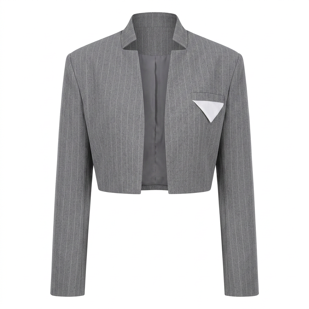Grey Stand Collar Cropped Blazer for Meetings Ready and Modern Executive Style Women-Vyana Collective