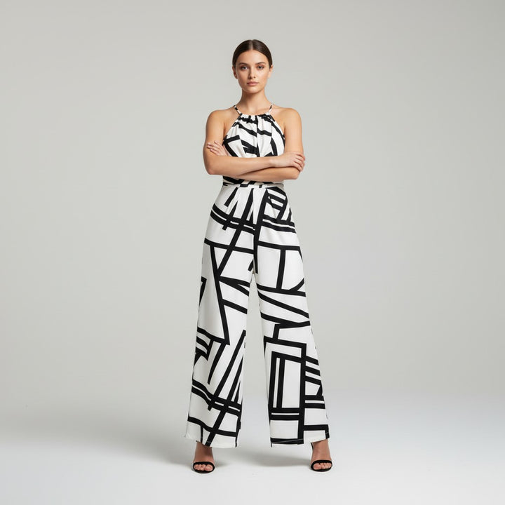 Halter Neck Striped Wide Leg Jumpsuit-Vyana Collective