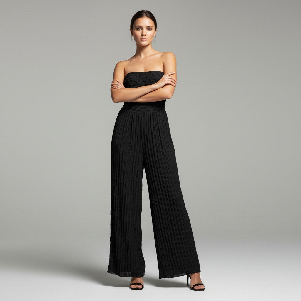 High-Waisted Tube Top Wide-Leg Jumpsuit-Vyana Collective