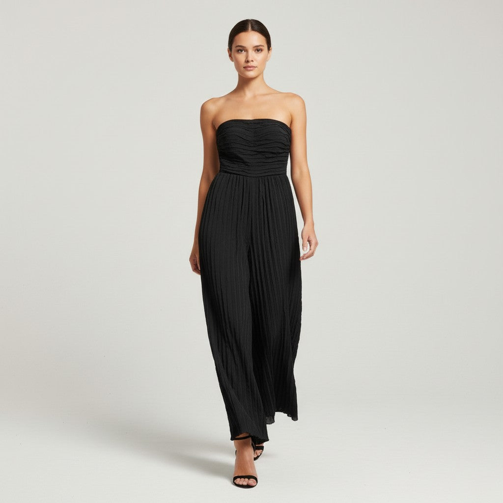 High-Waisted Tube Top Wide-Leg Jumpsuit-Vyana Collective