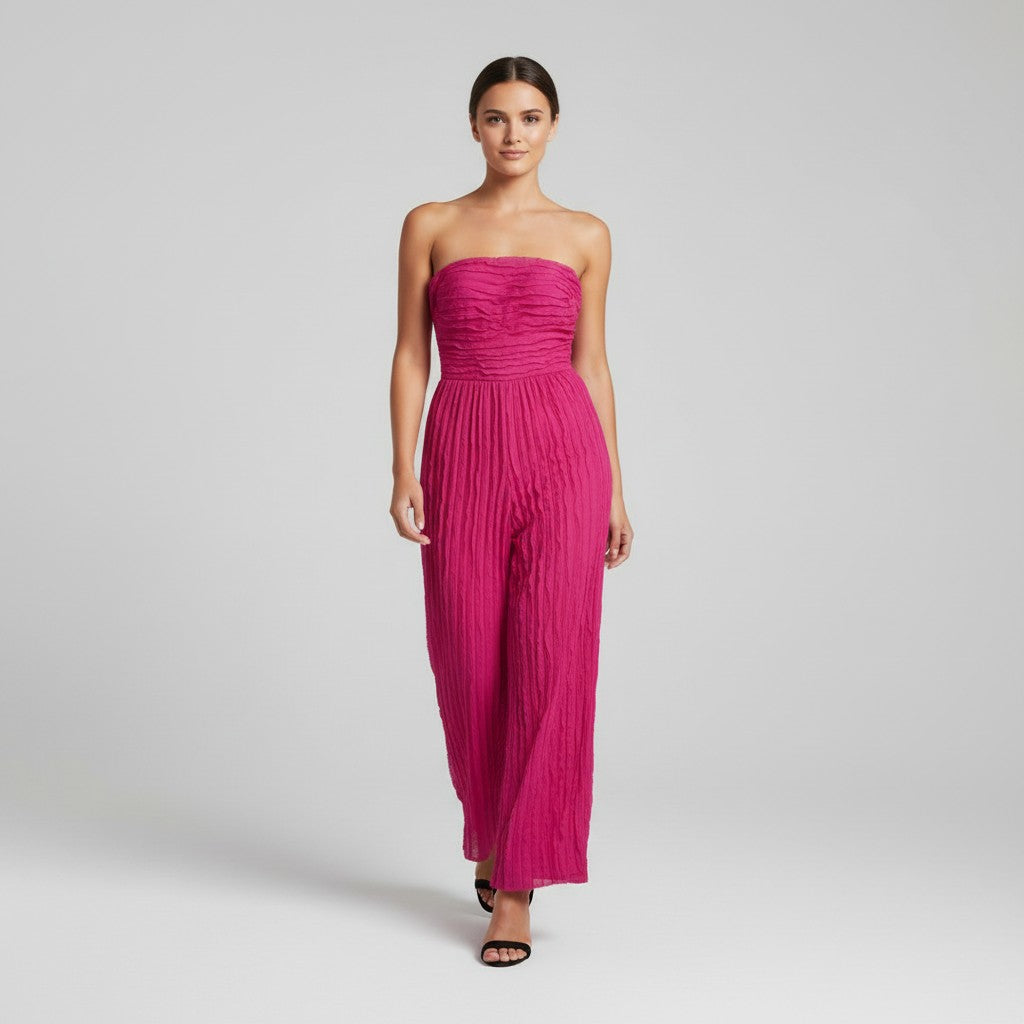 High-Waisted Tube Top Wide-Leg Jumpsuit-Vyana Collective