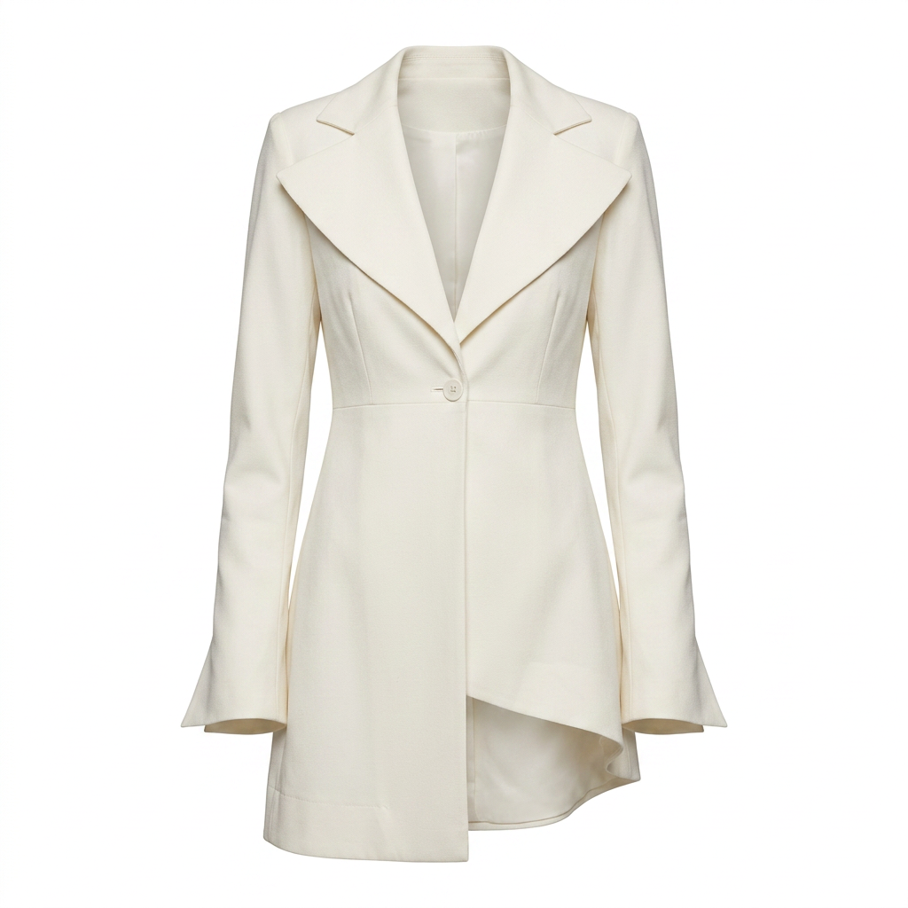 Ivory Irregular Hem Jacket and Wide Leg Pants Suit for Women-Vyana Collective