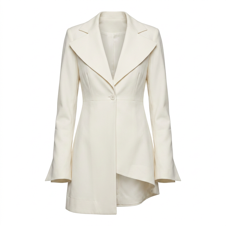 Ivory Irregular Hem Jacket and Wide Leg Pants Suit for Women-Vyana Collective