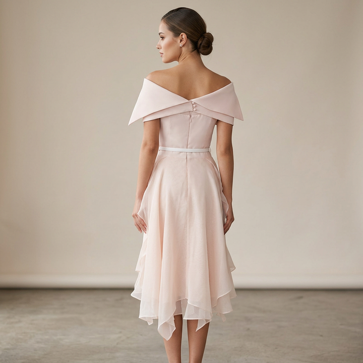 Ivory Off-Shoulder Cape Top &amp; Layered Asymmetric Midi Skirt Set-Vyana Collective