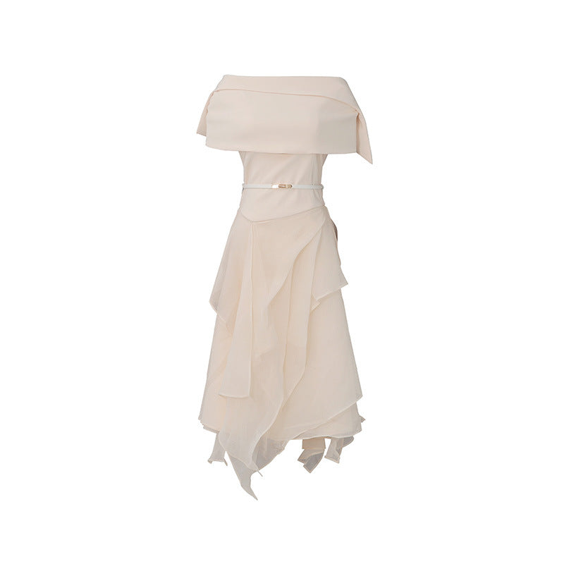 Ivory Off-Shoulder Cape Top &amp; Layered Asymmetric Midi Skirt Set-Vyana Collective