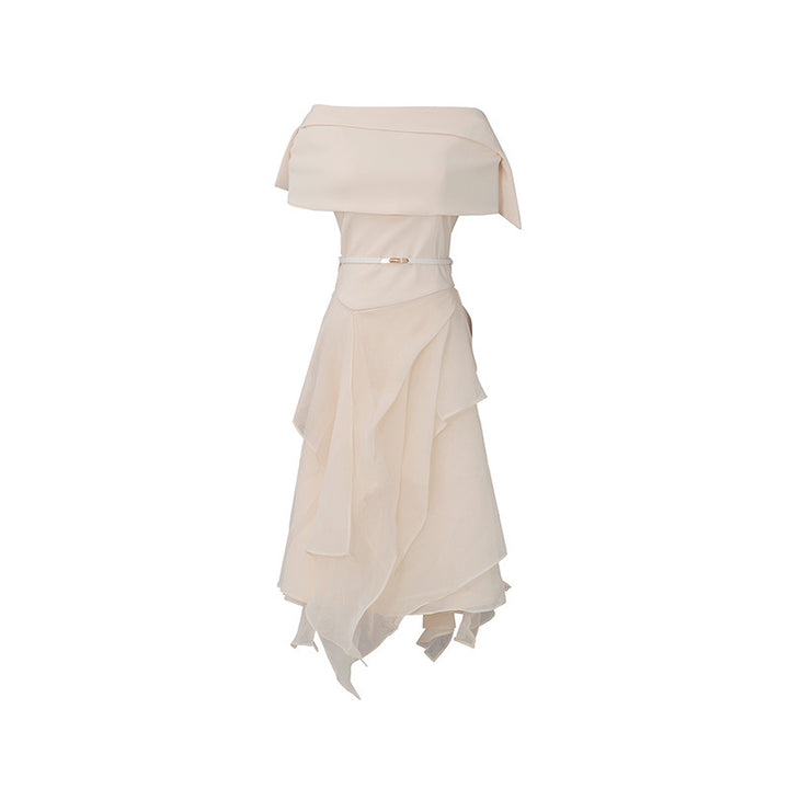 Ivory Off-Shoulder Cape Top &amp; Layered Asymmetric Midi Skirt Set-Vyana Collective