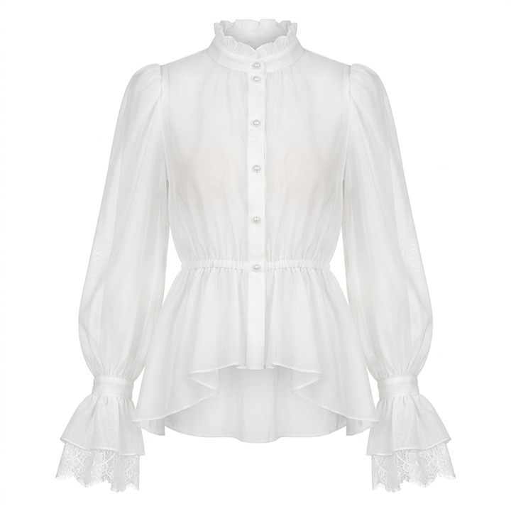 Lace Cuff Peplum Blouse for Meetings Ready and Feminine Office Style Women-Vyana Collective