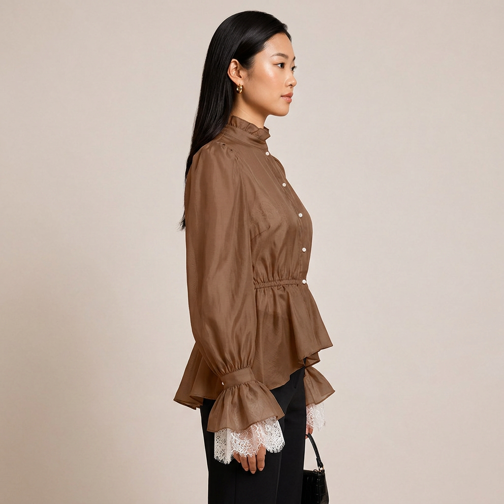 Lace Cuff Peplum Blouse for Meetings Ready and Feminine Office Style Women-Vyana Collective