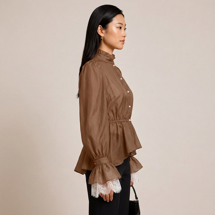 Lace Cuff Peplum Blouse for Meetings Ready and Feminine Office Style Women-Vyana Collective