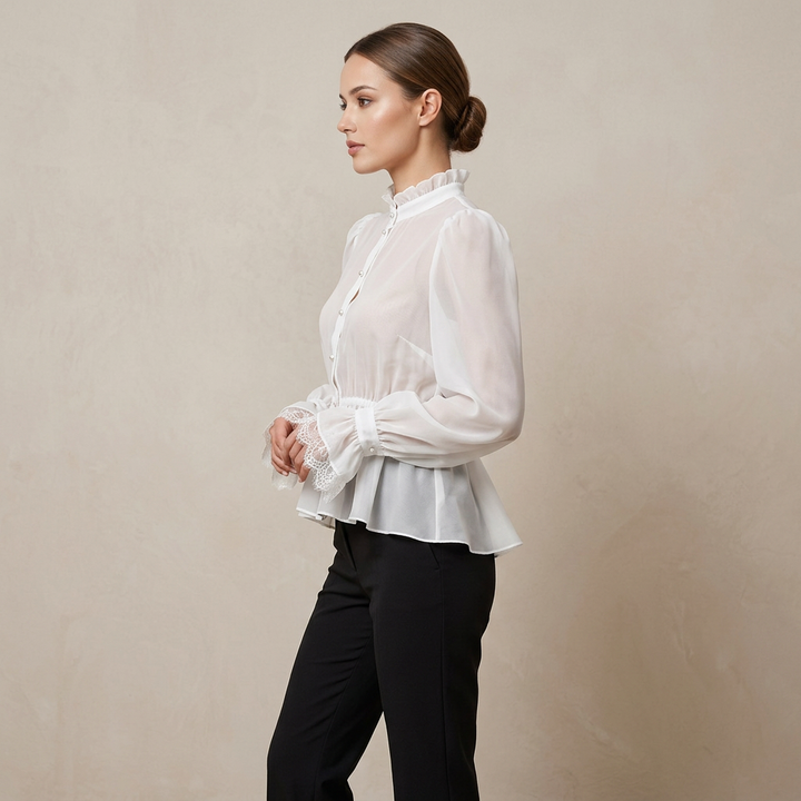 Lace Cuff Peplum Blouse for Meetings Ready and Feminine Office Style Women-Vyana Collective