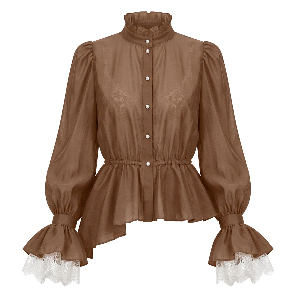 Lace Cuff Peplum Blouse for Meetings Ready and Feminine Office Style Women-Vyana Collective