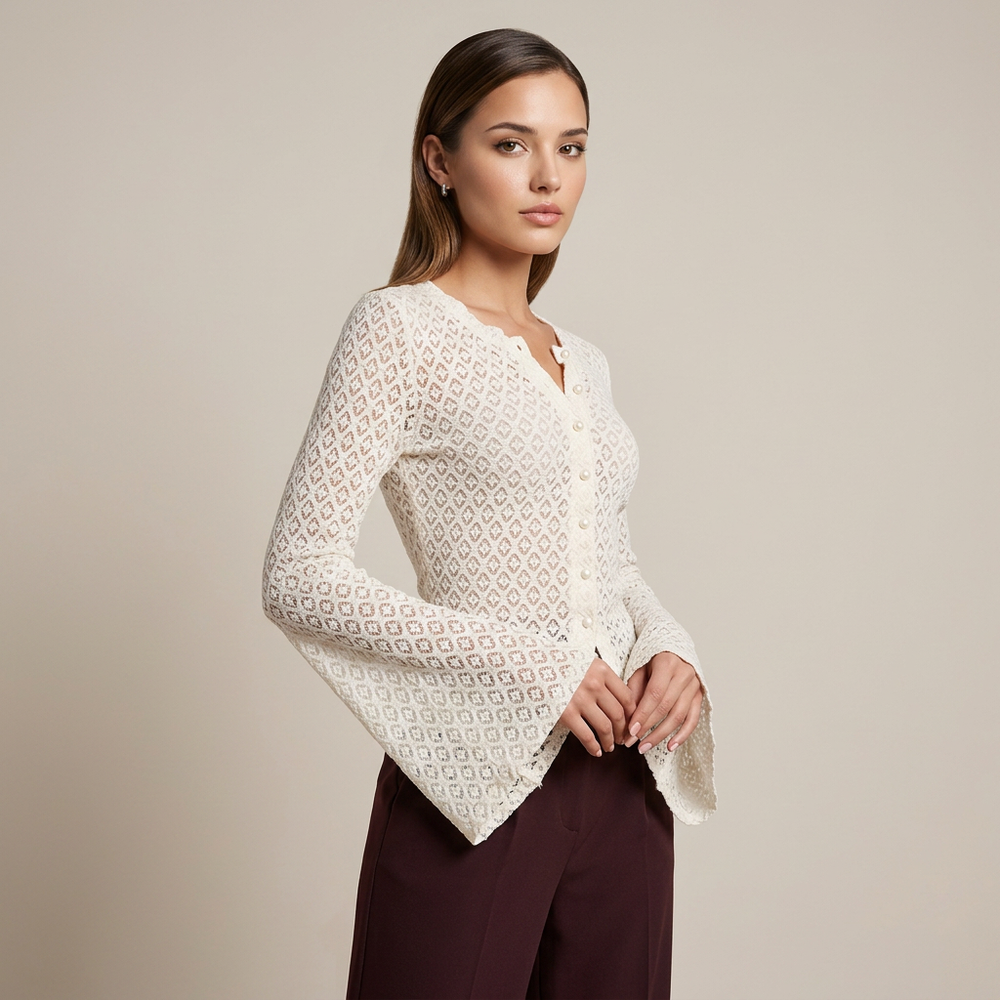Lace Knit Cardigan Top for Meetings Ready and Elegant Office Style Women-Vyana Collective