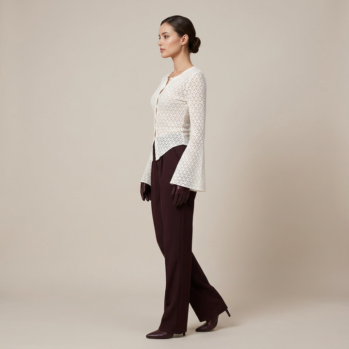 Lace Knit Cardigan Top for Meetings Ready and Elegant Office Style Women-Vyana Collective