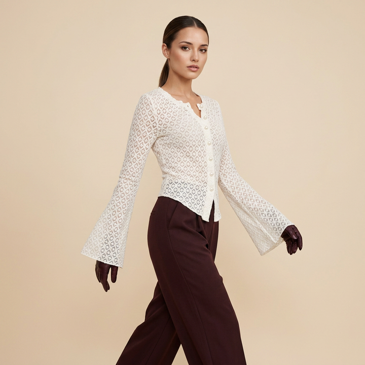 Lace Knit Cardigan Top for Meetings Ready and Elegant Office Style Women-Vyana Collective