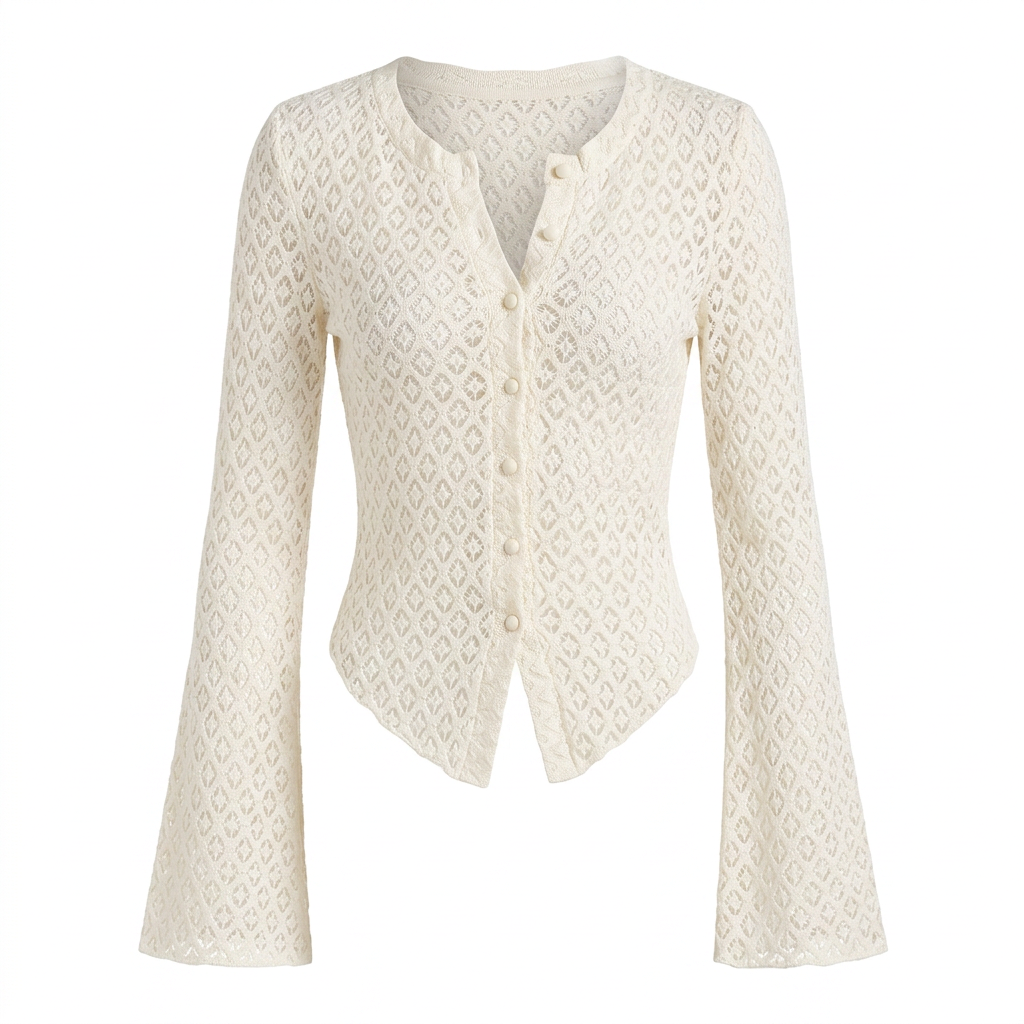 Lace Knit Cardigan Top for Meetings Ready and Elegant Office Style Women-Vyana Collective