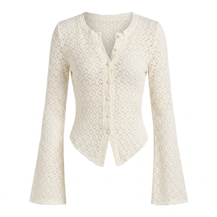 Lace Knit Cardigan Top for Meetings Ready and Elegant Office Style Women-Vyana Collective