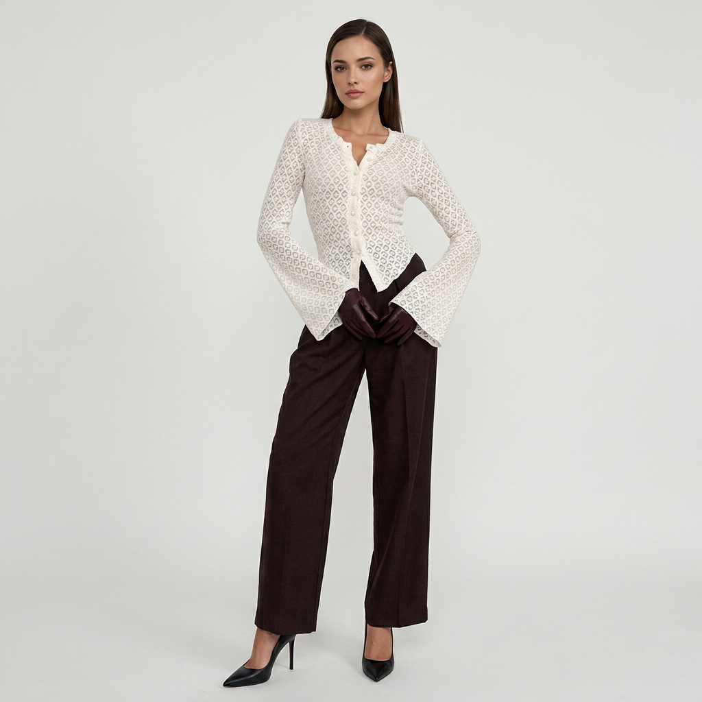 Lace Knit Cardigan Top for Meetings Ready and Elegant Office Style Women-Vyana Collective