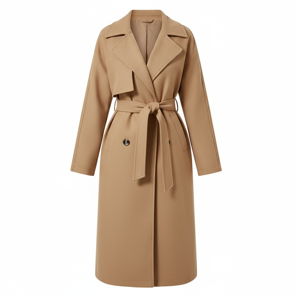 Lapel Double-Breasted Trench Coat-Vyana Collective