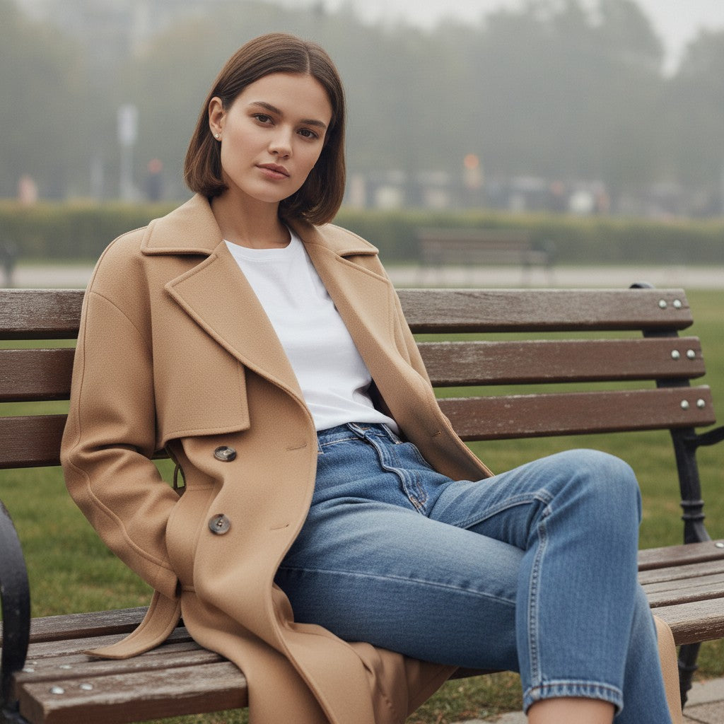 Lapel Double-Breasted Trench Coat-Vyana Collective