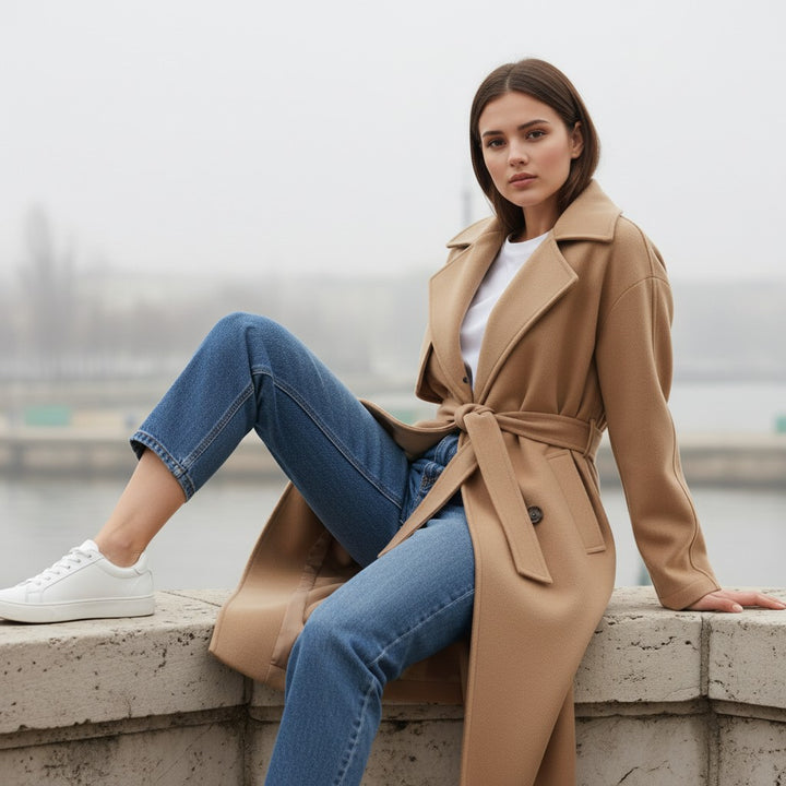 Lapel Double-Breasted Trench Coat-Vyana Collective